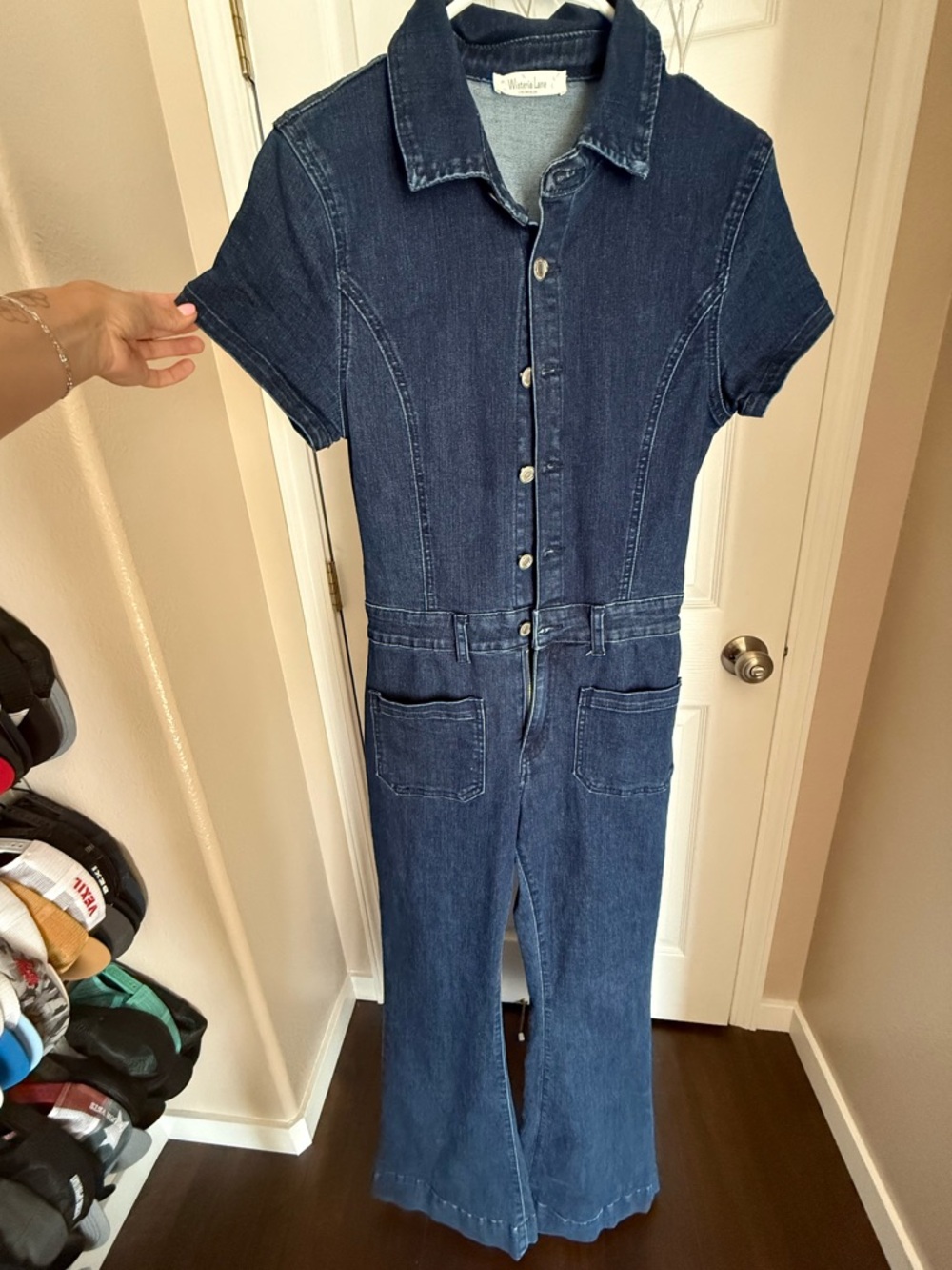 Dark Indigo Denim Jumpsuit with Front Buttons